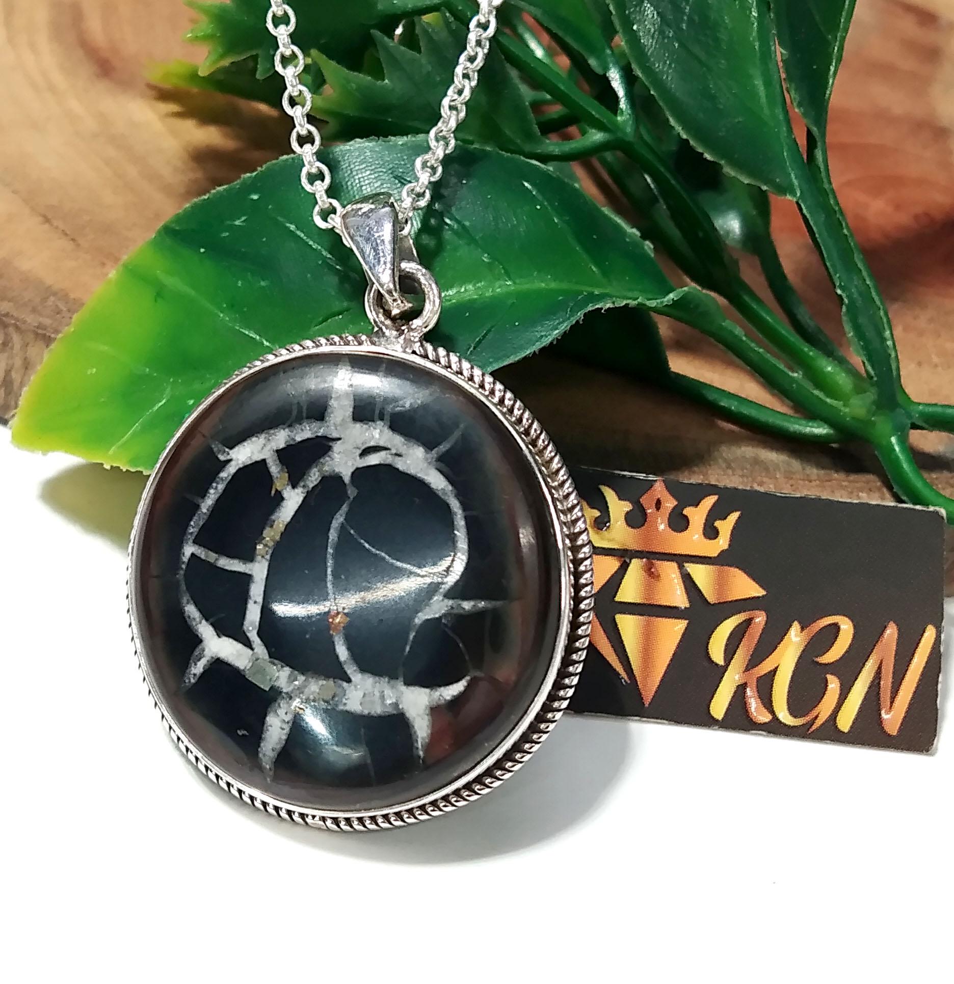 Natural Septarian Gemstone Pendant Chain Necklace, Amazing Design Septarian Stone Pendant, Solid 925 Sterling Silver Pendant, Gif For Her